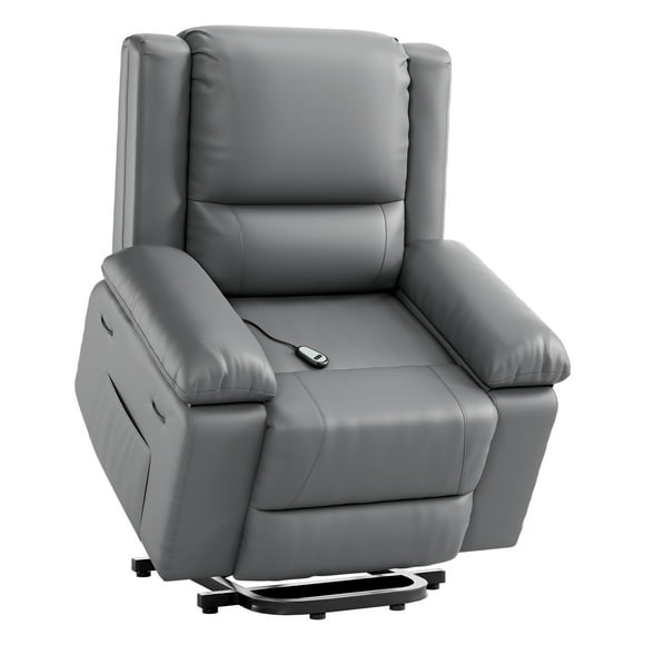 Power Lift Recliner Chair with Heat & Massage - Electric PU Leather Recliner for Elderly, Remote Control, 2 Side Pockets - Power Rising Recliner Sofa for Living Room & Bedroom