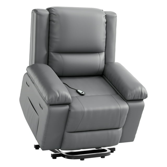 Power Lift Recliner Chair with Heat & Massage - Electric PU Leather Recliner for Elderly, Remote Control, 2 Side Pockets - Power Rising Recliner Sofa for Living Room & Bedroom