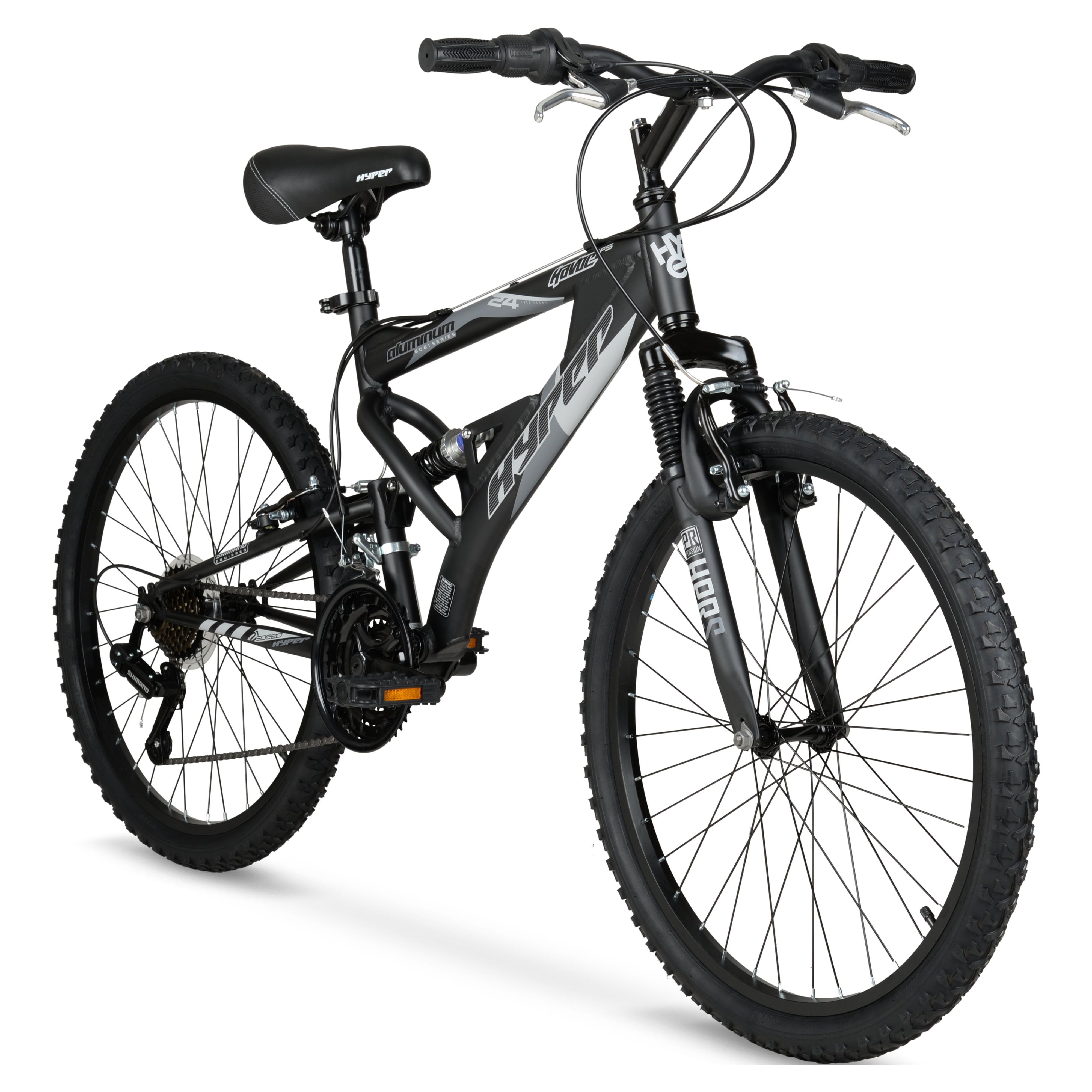 Hyper Bicycles 24" Boy's Havoc Mountain Bike, Black, Recommended Ages group 10 to 14 Years Old - image 2 of 14