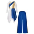 thumbnail image 3 of Doomiva Kids Girls Metallic Gold Praise Dance Dress with Pants Long Sleeve Full Length Liturgical Worship Tunic Blue 10, 3 of 7