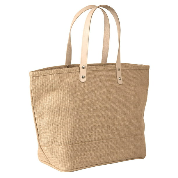 Large Jute Tote bag with Leather Handles Size 19