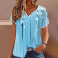 thumbnail image 5 of Black and Friday Discounted Items under $5 GaThRRgYP Womens tops V Neck Short Sleeve,Women Plus Size Short Sleeves V-Neck Print Blouse Pullover Short Sleeve Blouses Blue XL, 5 of 5