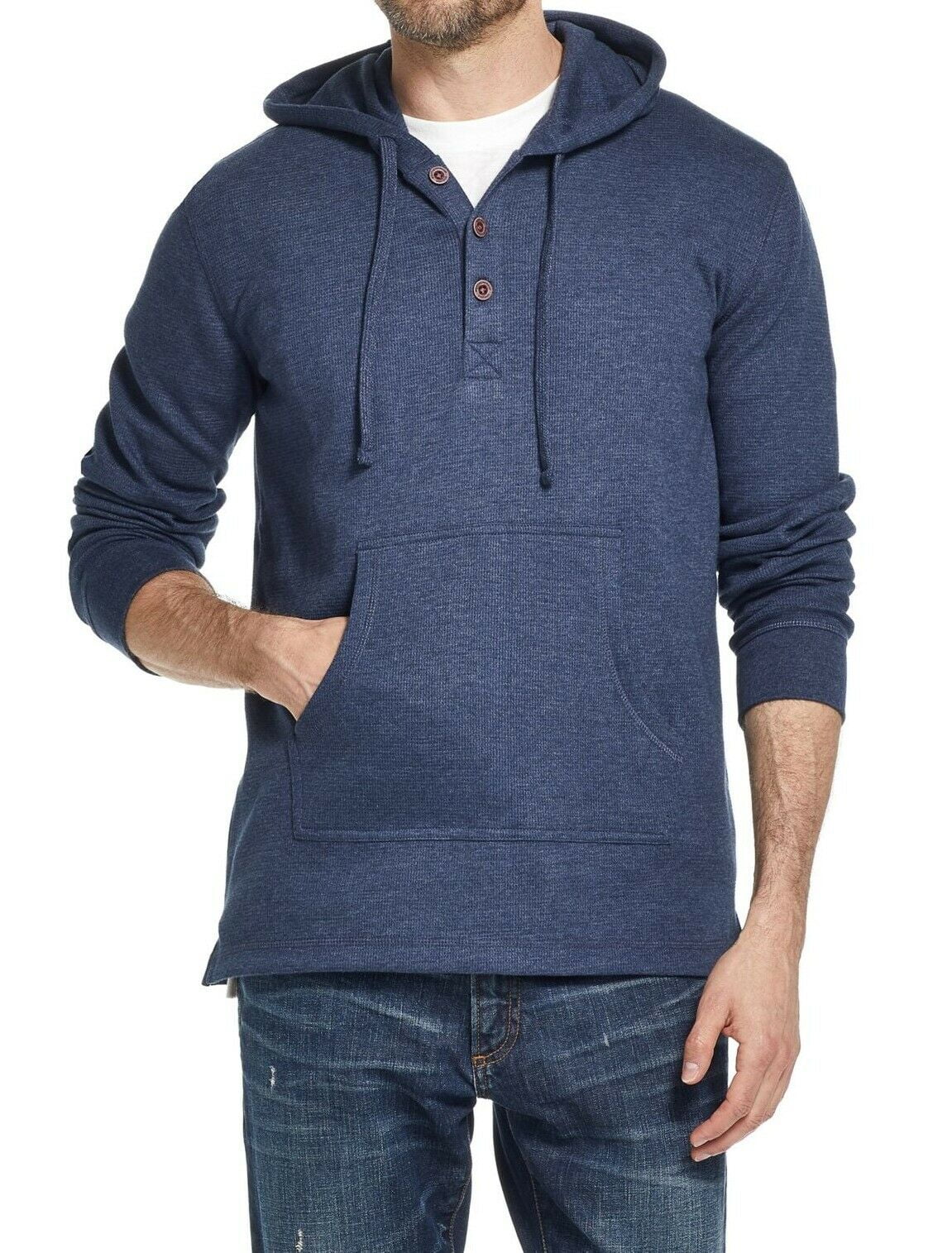 Mens Sweater Medium Henley Waffle Knit 