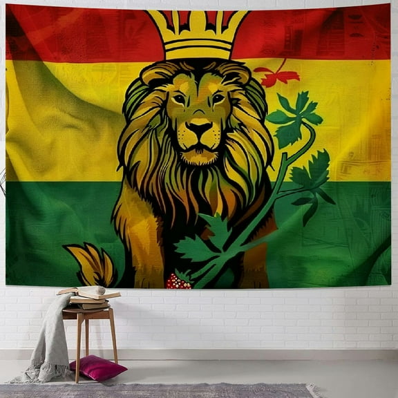 BCIIG Rasta Tapestry, Lion a Rastafari Flag Jungle Reggae Theme Art Colorful Cultural Folkloric Print, Wall Hanging for Bedroom Living Room Dorm Decor,