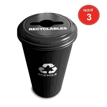 Witt Industries 10/1CTBK Steel 20-Gallon Recycling Trash Can with Combination Top, Legend "Recyclables, Recycle", Round, 30" Height, Black (Pack of 3)