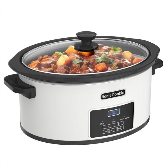 7 Quart Red Digital Slow Cooker for Family Diet, Removable Classic Ceramic Inner Liner