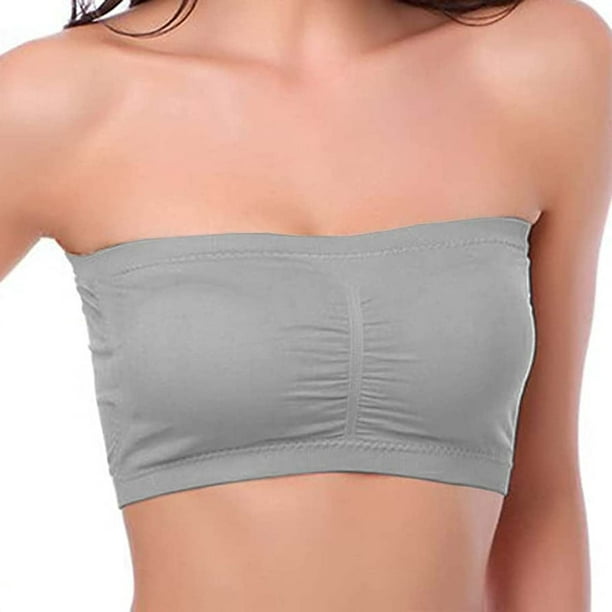 QunButy Tube Tops For Women Double Women Plus Size Strapless Bra Bandeau  Tube Removable Padded Top Stretchy 