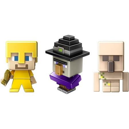 Minecraft Mini-Figure 3-Pack Witch, Steve with Gold Armor 