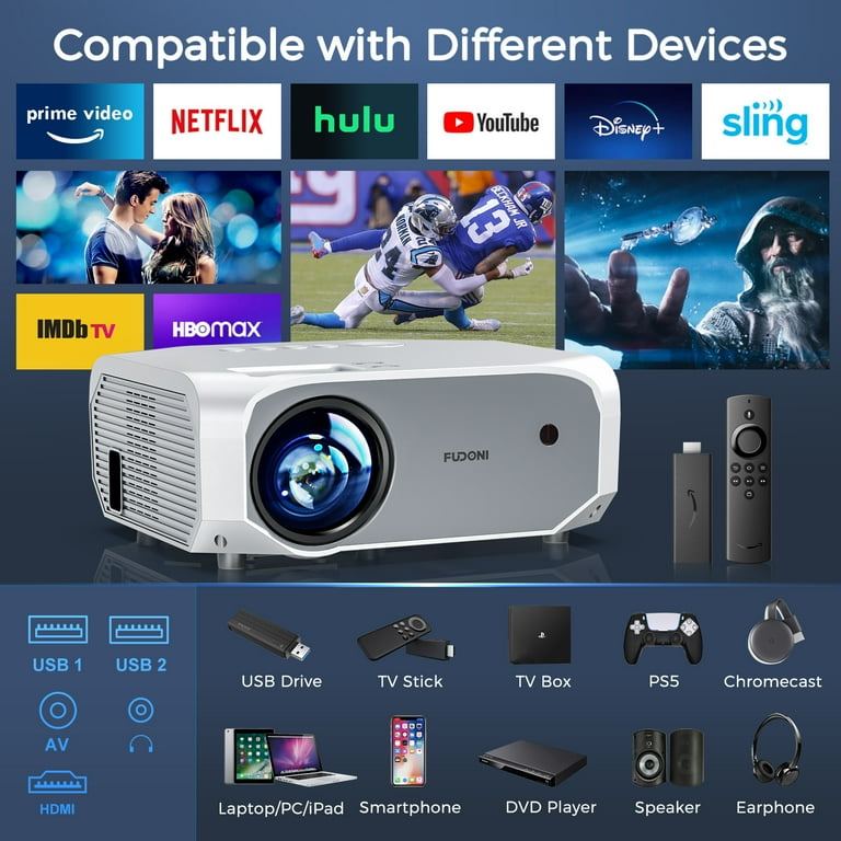 Projector with WiFi and Bluetooth, 5G WiFi Native 1080P 10000L 4K  Supported, FUDONI Portable Outdoor Projector with Screen for Home Theater