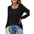 thumbnail image 2 of TEMOFON Womens Fall Tops Long Sleeve Shirts Tunic Tops Sweatshirts Casual Leggings Square Neck Puff Sleeve Blouses for Women Fall Winter LightWeight Dressy Solid Color Black Size XL, 2 of 6