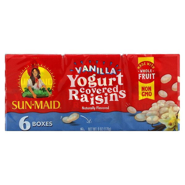 Sun-Maid, Yogurt Covered Raisins, Vanilla, 6 Boxes, 1 oz (28.3 g) Each Pack of 2
