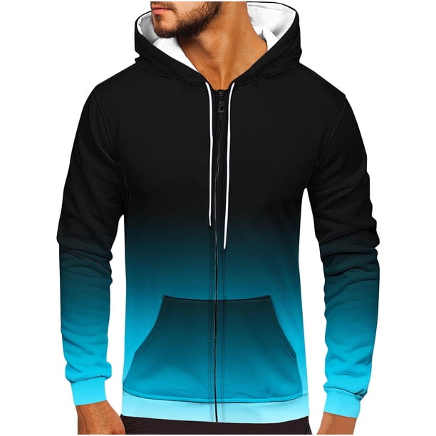 Sudadera con capucha para hombre, informal, a la moda, con cremallera, estampado degradado, manga larga, sudadera con capucha, blusa de poliéster para hombre