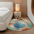 thumbnail image 3 of Marine Life Round Living Room Rugs 3.3 ft, Sea Turtle Starfish Shell Coral Seaweed Blue Ocean Retro Washable Area Rug with Non-Slip Sturdy Edge Binding Round Front Door Mat Floor Carpet for Entryway, 3 of 9