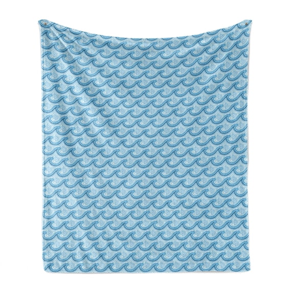 Marine Soft Flannel Fleece Throw Blanket, Ocean Waves Motif with Curved Sea Motion with Geometric Circles Little Ovals, Cozy Plush for Indoor and Outdoor Use, 60" x 80", Pale Azure Blue, by Ambesonne