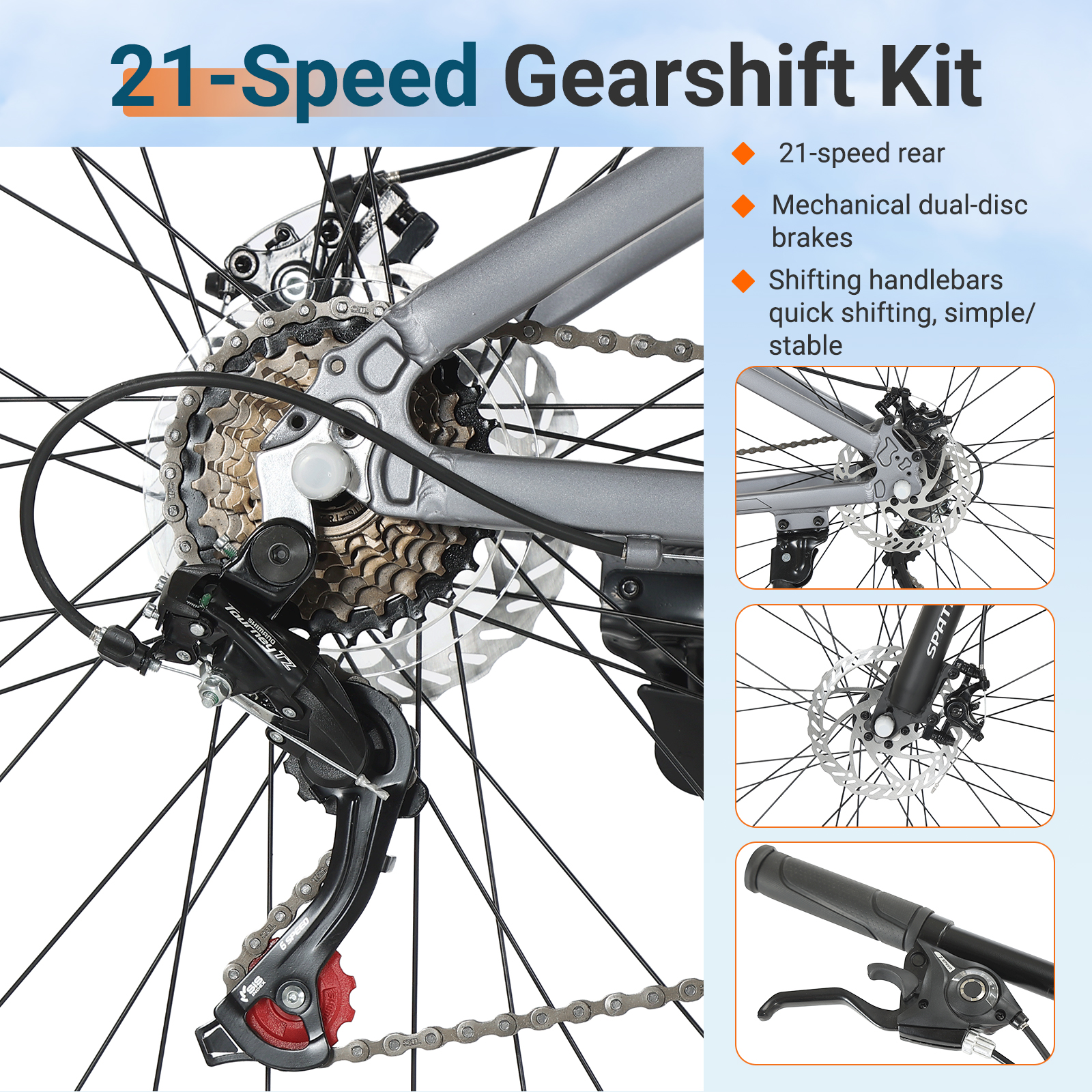 SPATIAL 29 inch Mountain Bike, 21 Speeds Lightweight Aluminum Frame Mountain Bicycle,Fits Men Women Teenagers Adult Disc Brake MTB Bicycles,Silver