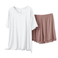 thumbnail image 2 of Womens Summer Clothes Pjs Sets for Women Women's V-Neck Loose Solid Color T-Shirt Loose Shorts Home Wear Two-Piece Pajama Sets Khaki Xl, 2 of 3