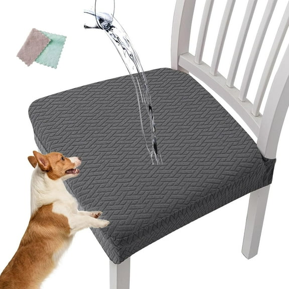 Getoverfinish Waterproof Jacquard Chair Covers, Emboadlie/Benighty Jacquard Chair Seat Cover Set, Waterproof Stretch Removable Seat Slipcovers for Dining Chairs for Kitchen (Dark Gray,4PCS)