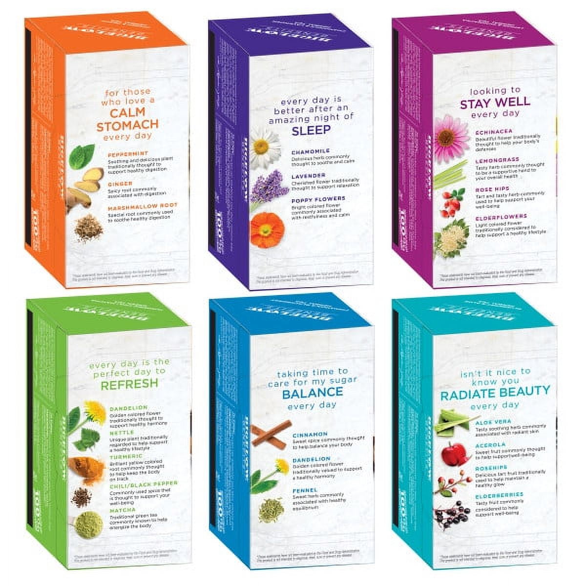 Bigelow Benefits Tea Variety Pack, Tea Bags, 18 Count (6 packs of 18)