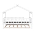 thumbnail image 6 of Twin Size House Bed with Twin Size Trundle, Wooden Platform Bed Frame with Roof and Safety Guardrail, Playhouse Tent Bed with Slats Support for Kids Teens Adults, Can be Decorated, White, 6 of 7