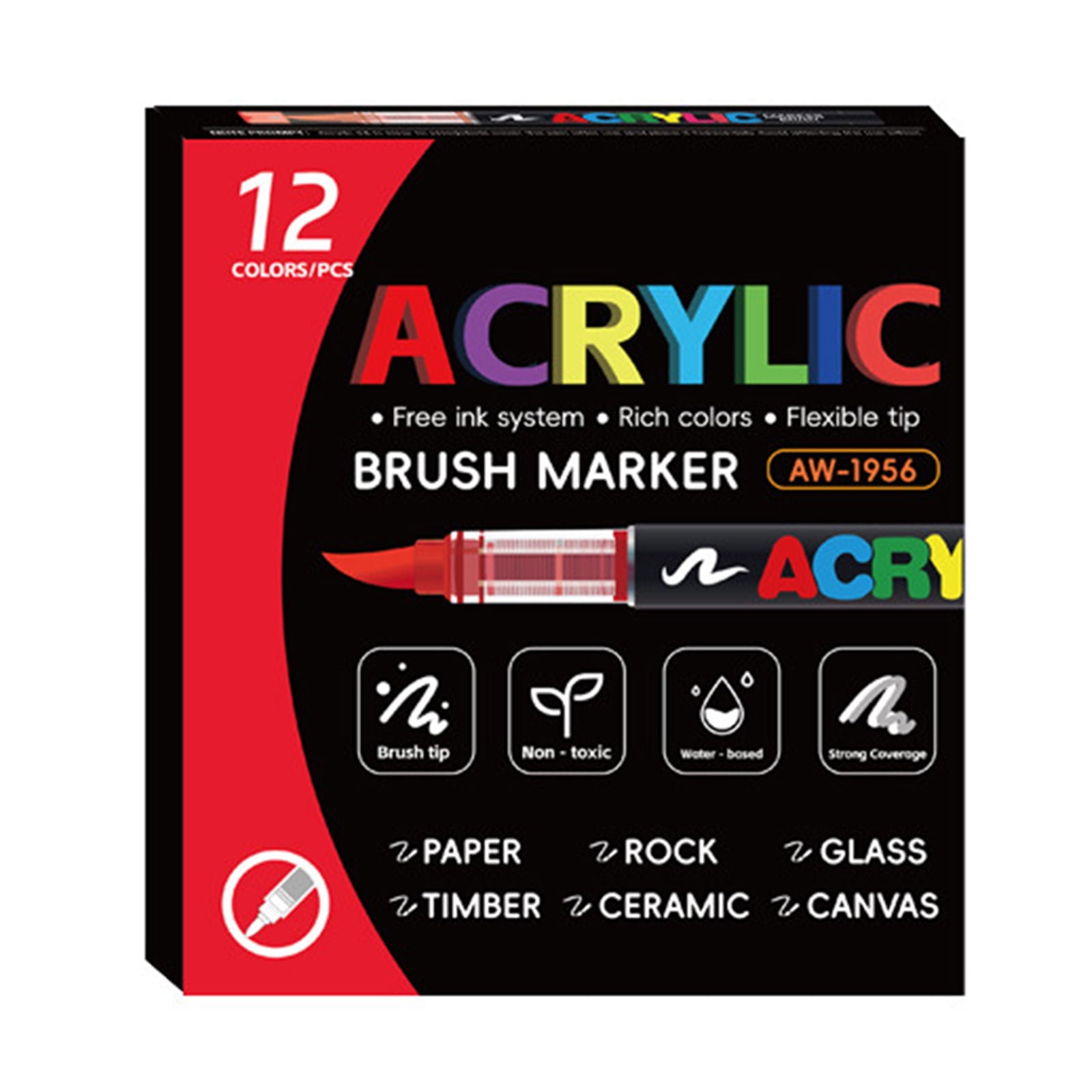 Acrylic Paint Marker with Soft Brush Tip Liquid Acrylic Paint Pen for Drawing on Paper Stone Rock Canvas Glass