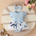 thumbnail image 2 of HCNTES Toddler Baby Girls Daily Loungewear Wear Breathable Short Sleeve Romper Matching Elastic Bottoms Children Kids Girls Summer 2PCS Outfits Set(Blue,12-18 Years), 2 of 9