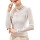 thumbnail image 3 of Tops de malla con cuello medio alto, camisas de trabajo elegantes con bordado Floral y diamantes de imitación, manga larga, sexys, a la moda, 3 of 5