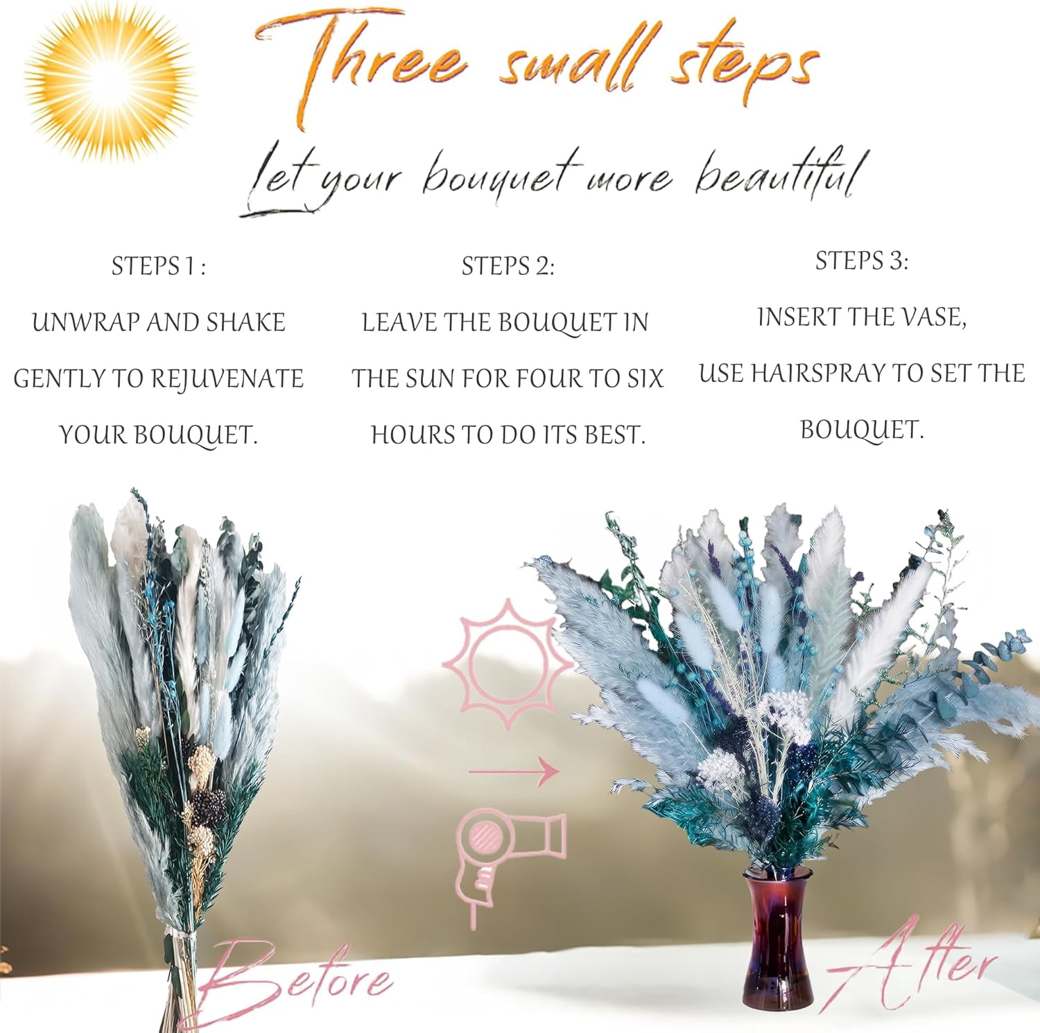 Pampas Grass Decor Dried Flowers With Blue Pampas Grass Boho Floral Arrangements For Home Office Wedding Centerpieces