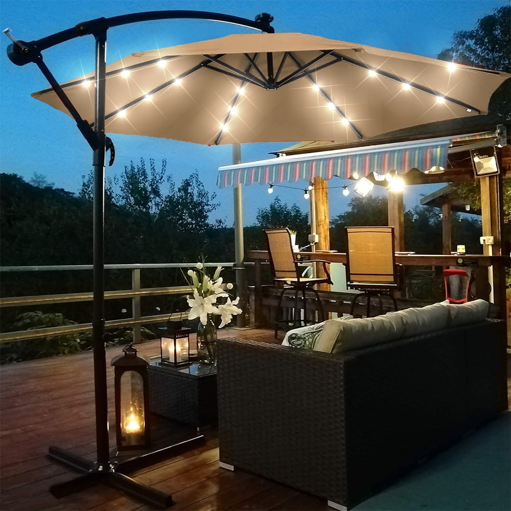 Patio Umbrella with Led Lights, 10FT Solar LED Offset Outdoor Umbrella