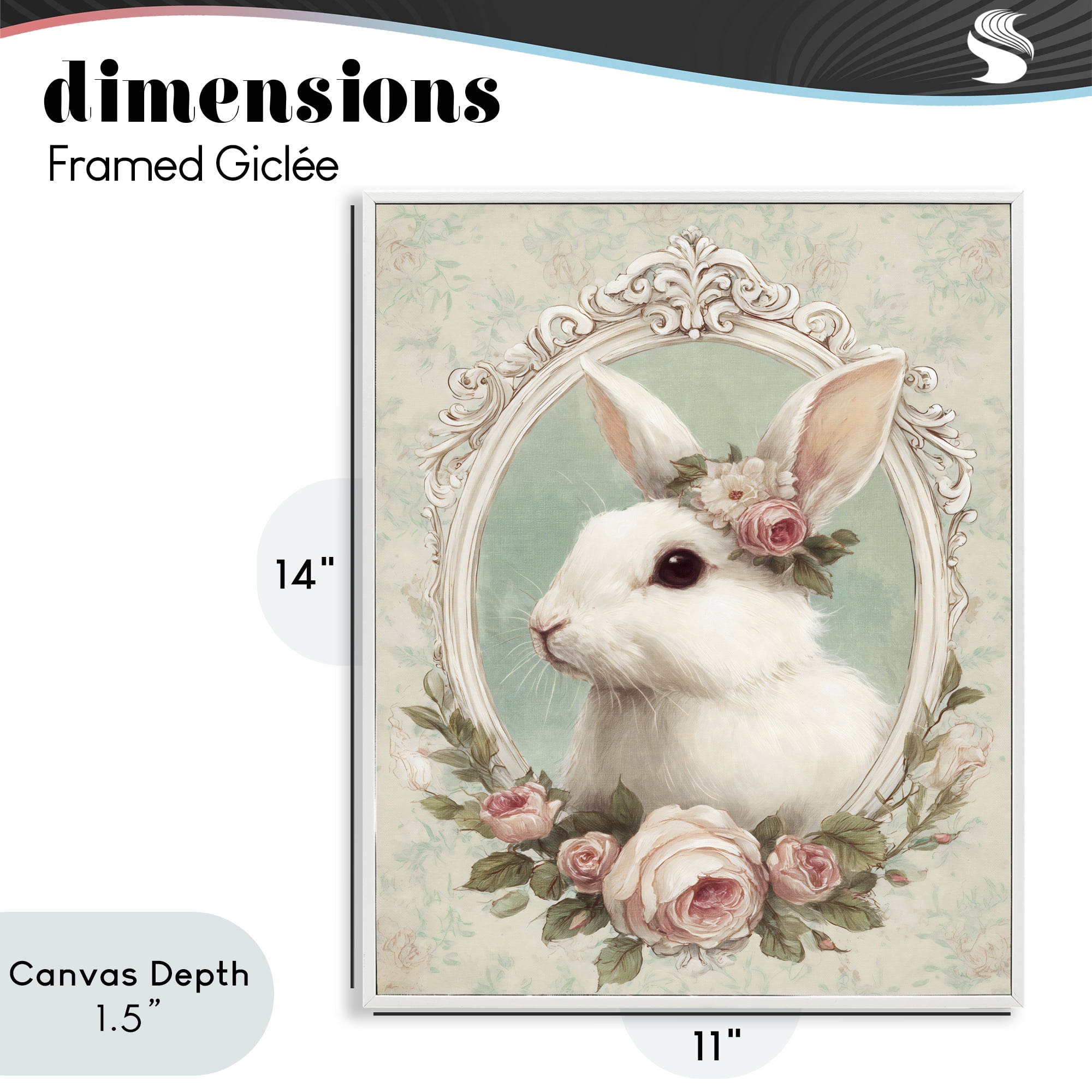 Stupell Industries Flower Fringed Bunny Portrait White Framed Giclee Art, design by Ink Drop Loft