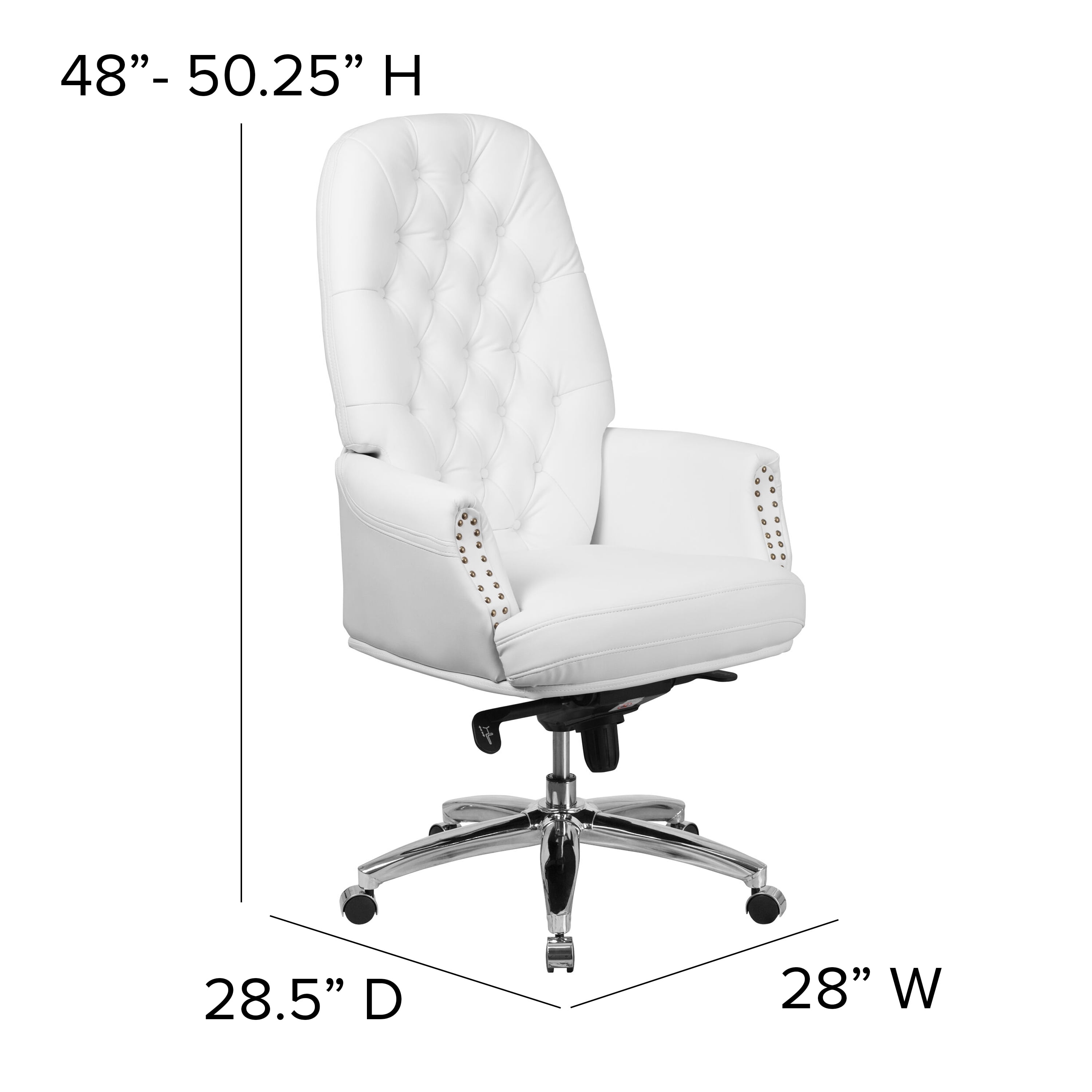 Merrick Lane White Faux Leather Office Chair with Ergonomic Lumbar Support and Button Tufted High-Back Design