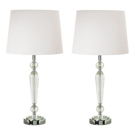 Benjara 24" Table Lamp Set of 2 with Glass Stands- Metal Base- Clear Finish