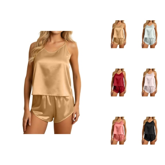 Short Sets for Women Silk Satin Camisole Tank Top and Shorts 2 Piece Matching Set Womens Lounge Pajama Set