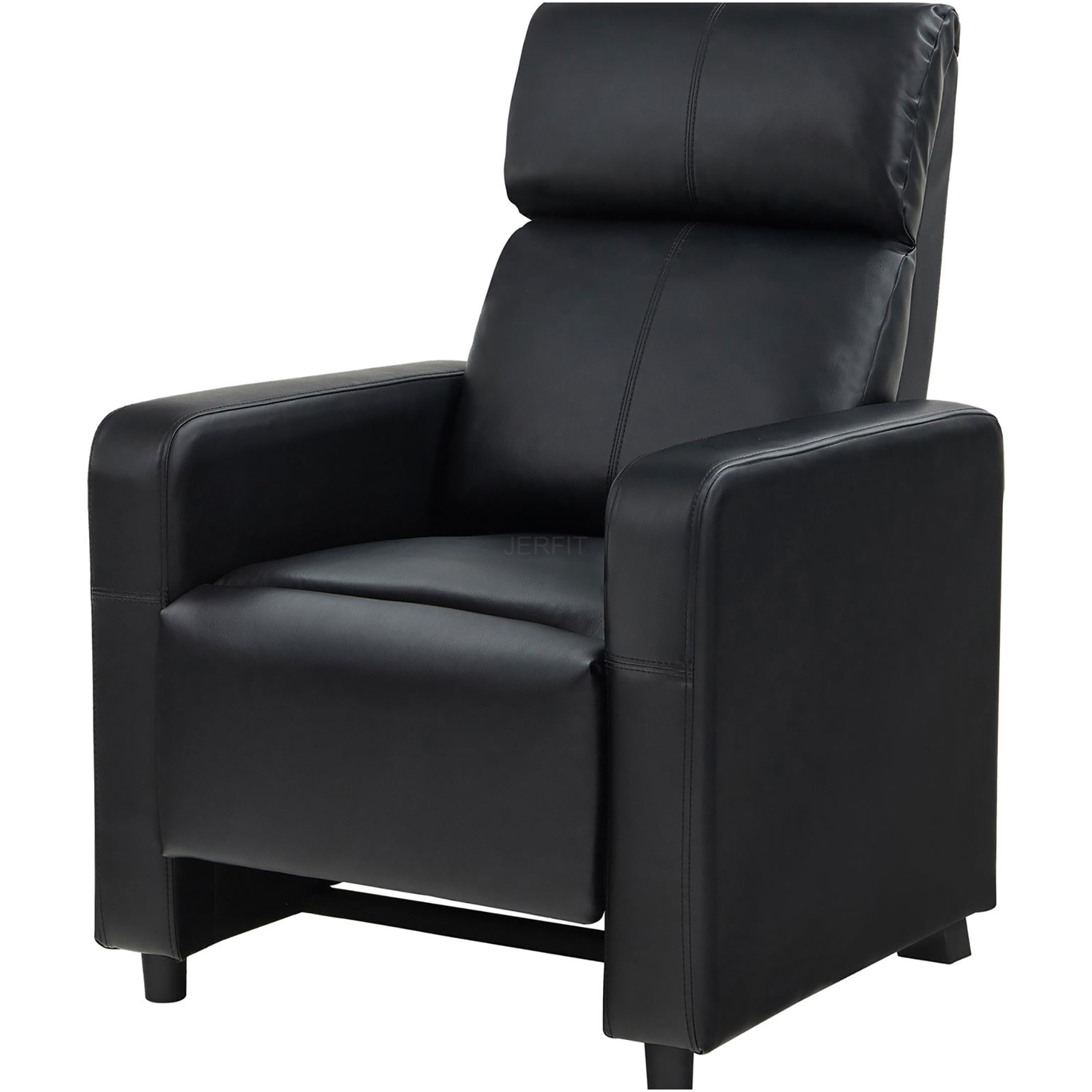 JERFIT Modern Push Back Recliner Chair - Black Faux Leather Upholstered Manual Reclining Chair for Living Room, Home Theater