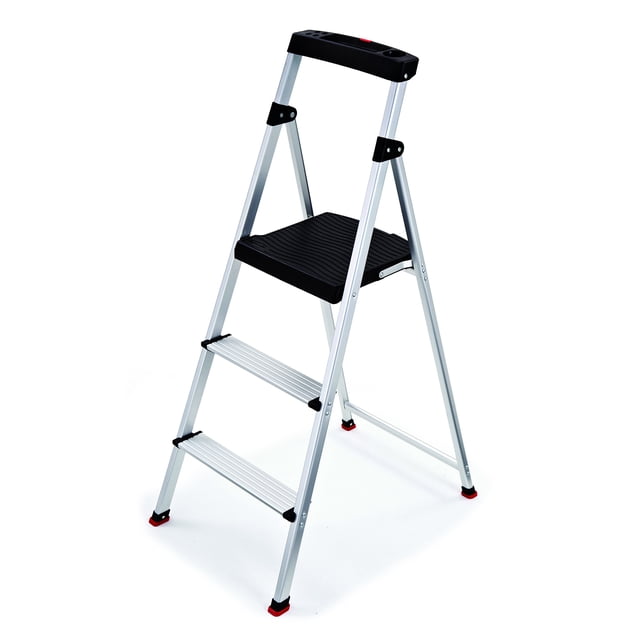 Escalera Rubbermaid de aluminio ligero, 3 peldaños, plateada