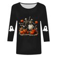 thumbnail image 5 of CAICJ98 Halloween Tshirt Women 3/4 Sleeve V Neck T-Shirts Ghost Pumpkin Fall Graphic Tee Tops (Black,XL), 5 of 5