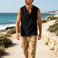 thumbnail image 2 of Tank Tops Men Cotton Linen Sleeveless Button Up V Neck Shirts Summer Casual Vacation Tee, 4XL, 2 of 6