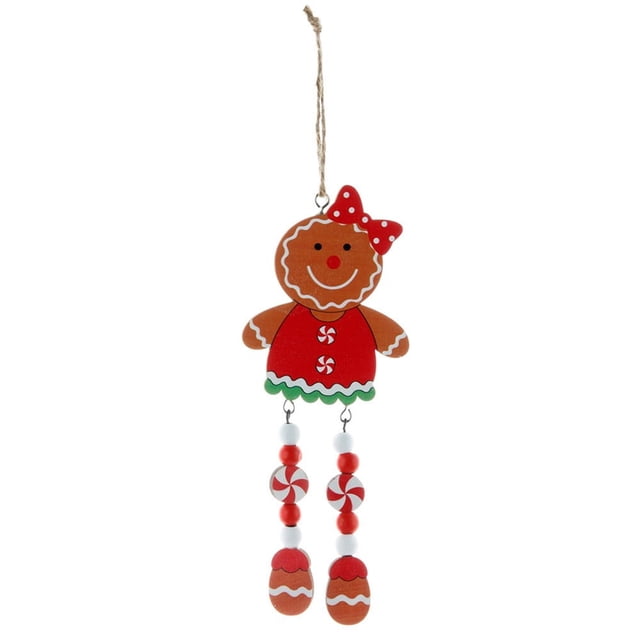 Letrero navideño de madera con diseño de hombre de jengibre para puerta, ideal como decoración colgante navideña.