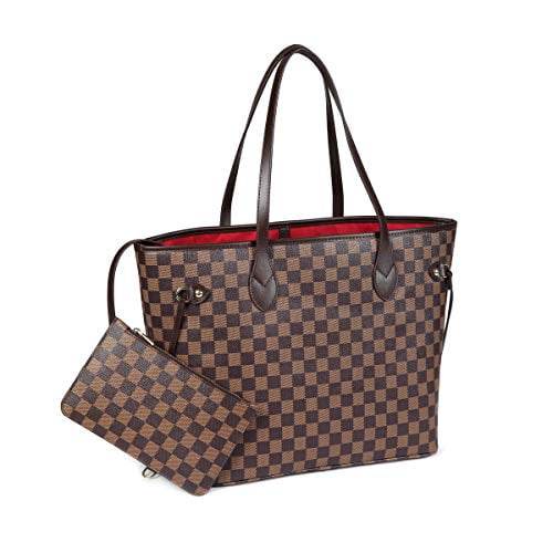 Daisy Rose - Daisy Rose Checkered Tote Shoulder Bag with inner pouch - PU Vegan Leather (Brown ...