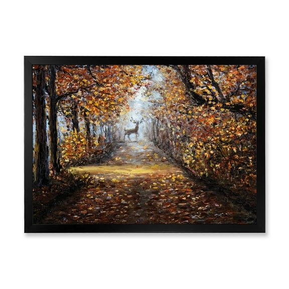 Designart 'Deer In The Autumn Park' Lake House Framed Art Print