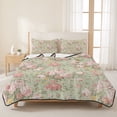thumbnail image 3 of Twin XL Quilt Set 68''x98'', Pink Flowers Lightweight Summer Bedspread Coverlet Set with 2 Pillow Shams, Green Country Botanical Floral Leaves Breathable All Season Quilt Bedding for Dorm/Guest Room, 3 of 9