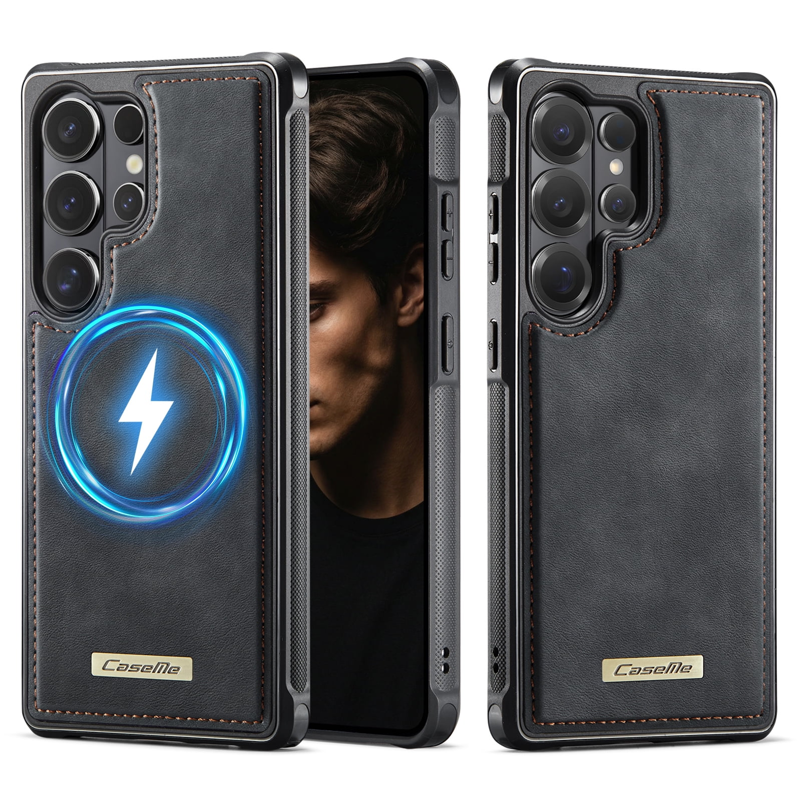 Dteck Magnetic Case for Samsung Galaxy S26 Ultra,Shockproof Leather + TPU Case Compatible with Mag Safe Back Cover,Black