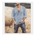 thumbnail image 1 of Camisa De Lino Hippie De Moda Playeras Medias Casuales, 1 of 2