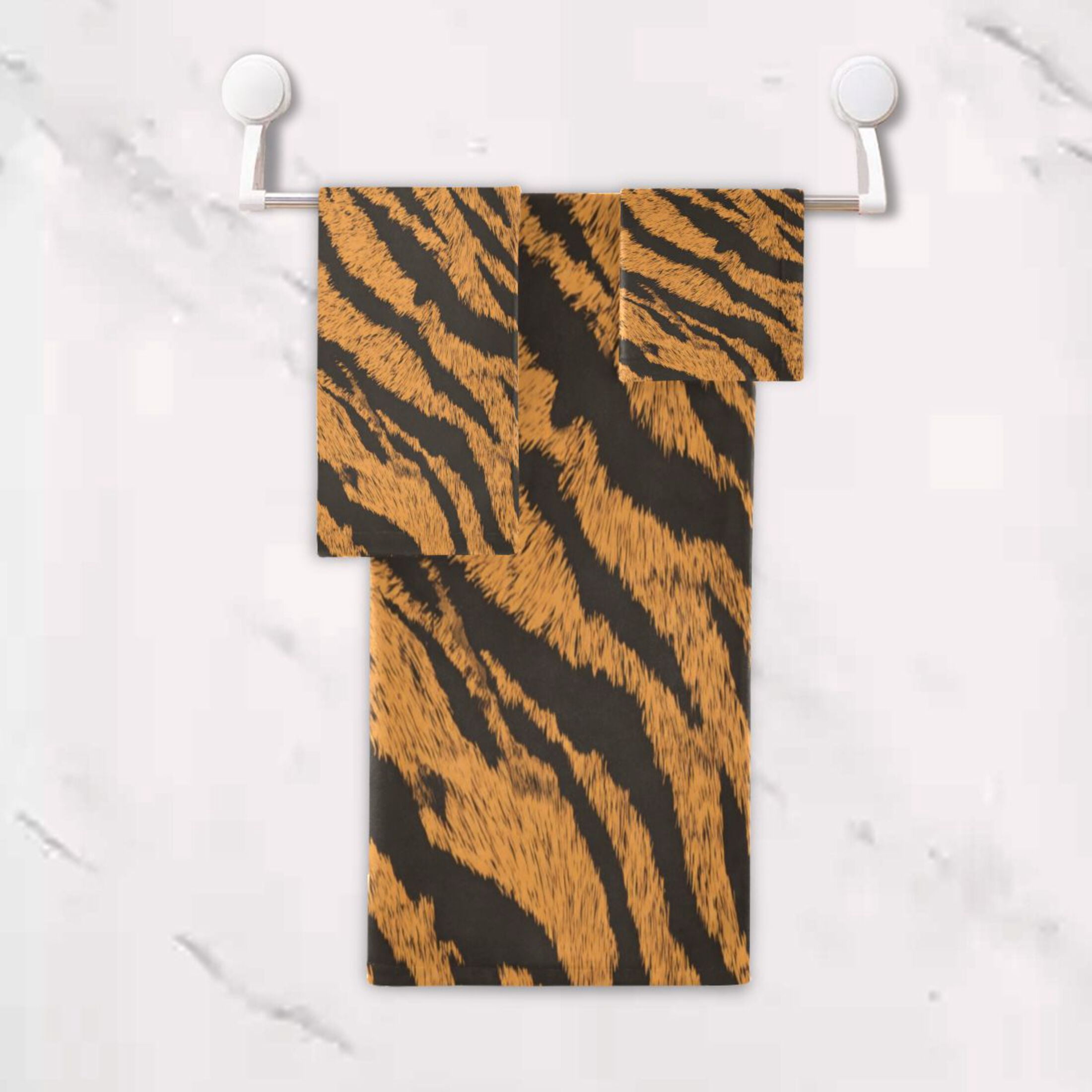 3 Piece Bath Towels Set Bath Towel, Hand Towel and Face Towel for Bathroom, Gym, Hotel Tiger Stripes Pattern