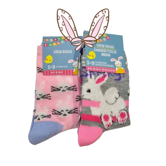 "Ears to Spring" Easter Socks, 2 pk. Bundle Crew Socks (2 pairs) | Women's Size 5-9
