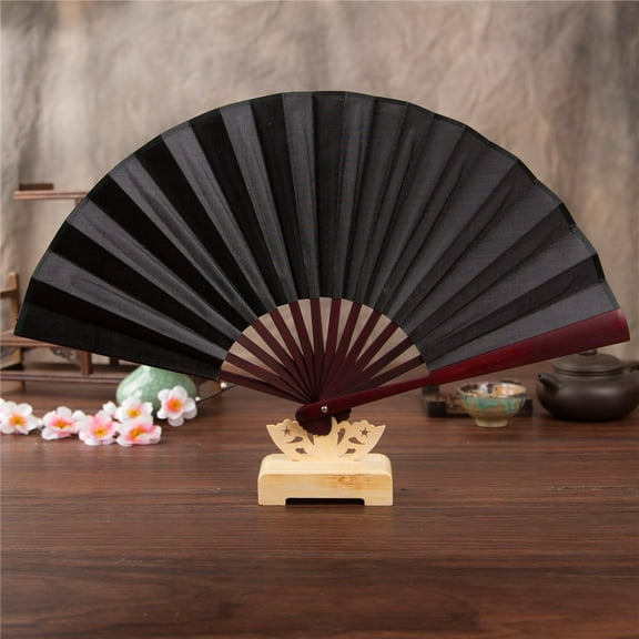 Black Folding Hand Held Fan Light Strong Thin Fabric Chinese Handheld Tai Ji Fan for Men and Women, Wedding, Dance, Kungfu, Martial Art, Decorations, Party Favor, Gift