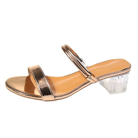 

Women Sandals Fashion Summer Comfortable Simple Solid Color Large Transparent Square Heel Beach Slip On Sandals Casual Shoes Footwear