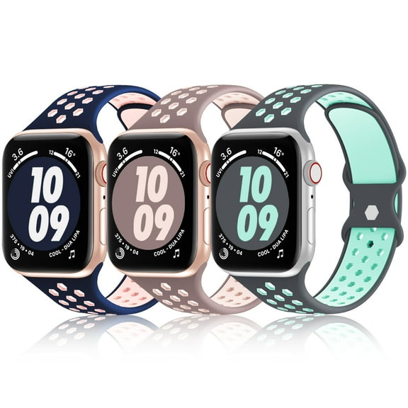 Bandiction 3PACK Sports Band Compatible with Apple Watch Bands,Soft Silicone Breathable Air Hole Sport Wristbands Replacement for iWatch Series SE 8 7 6 5 4 3 2 1