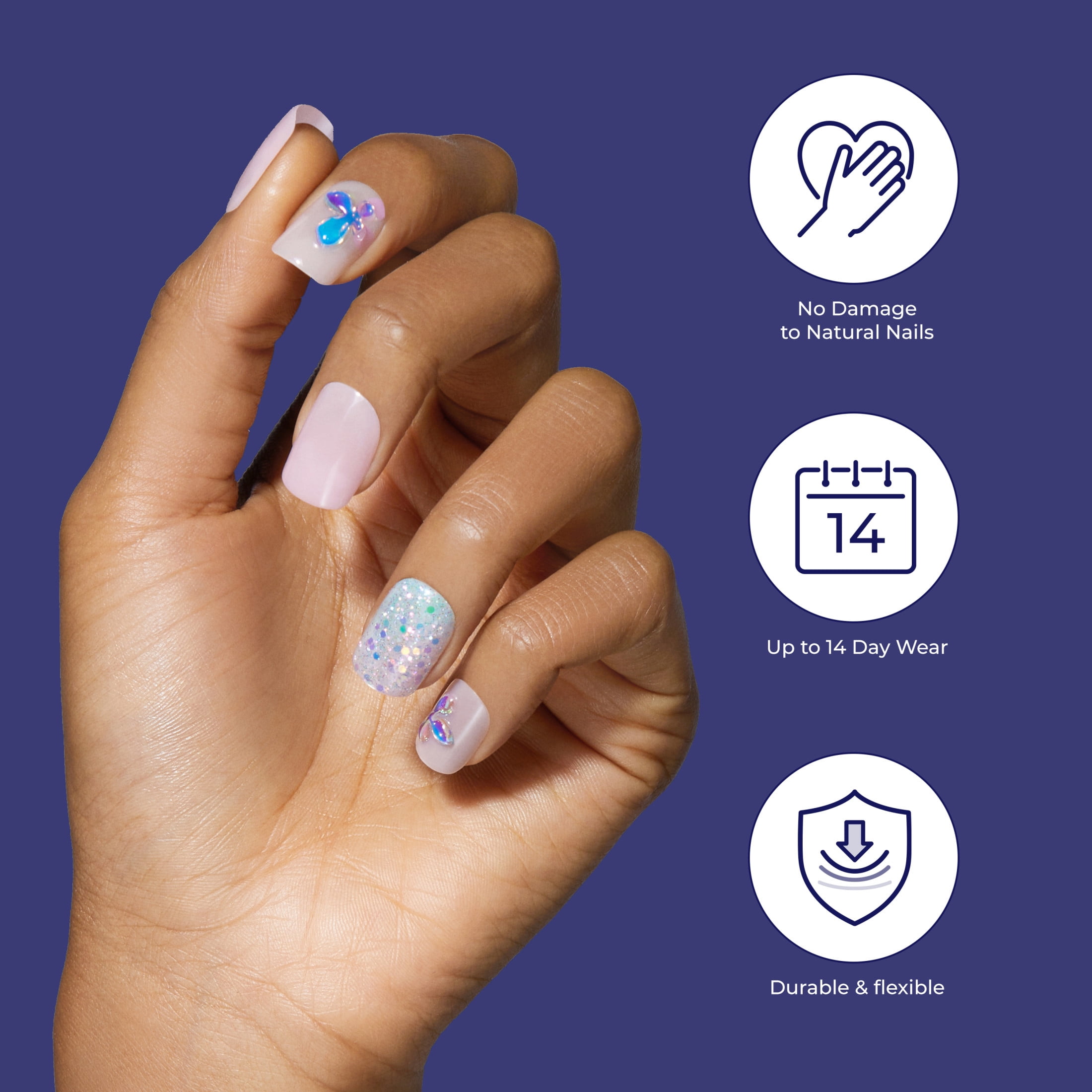 KISS Gel Fantasy Magnetic Press-On Nails, ‘After Summer’, Blue, Medium Oval, 31 Pieces