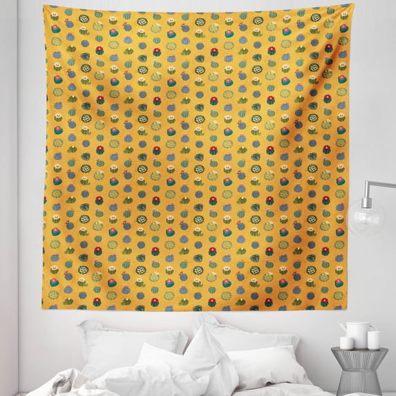 Succulent Tapestry, Summer Fun Botany Pattern of Exotic Floral Cactus Plants Repetition, Fabric Wall Hanging Decor for Bedroom Living Room Dorm, 5 Sizes, Marigold and Multicolor, by Ambesonne