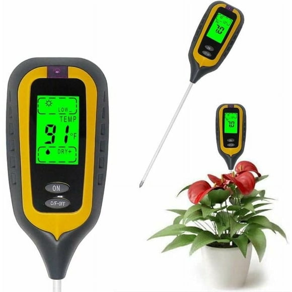 PH Meter Soil Tester pH Moisture Temperature Luminous 4 in 1 pH Meter Soil Moisture Electronic Earth Tester for Garden Plants Yellow
